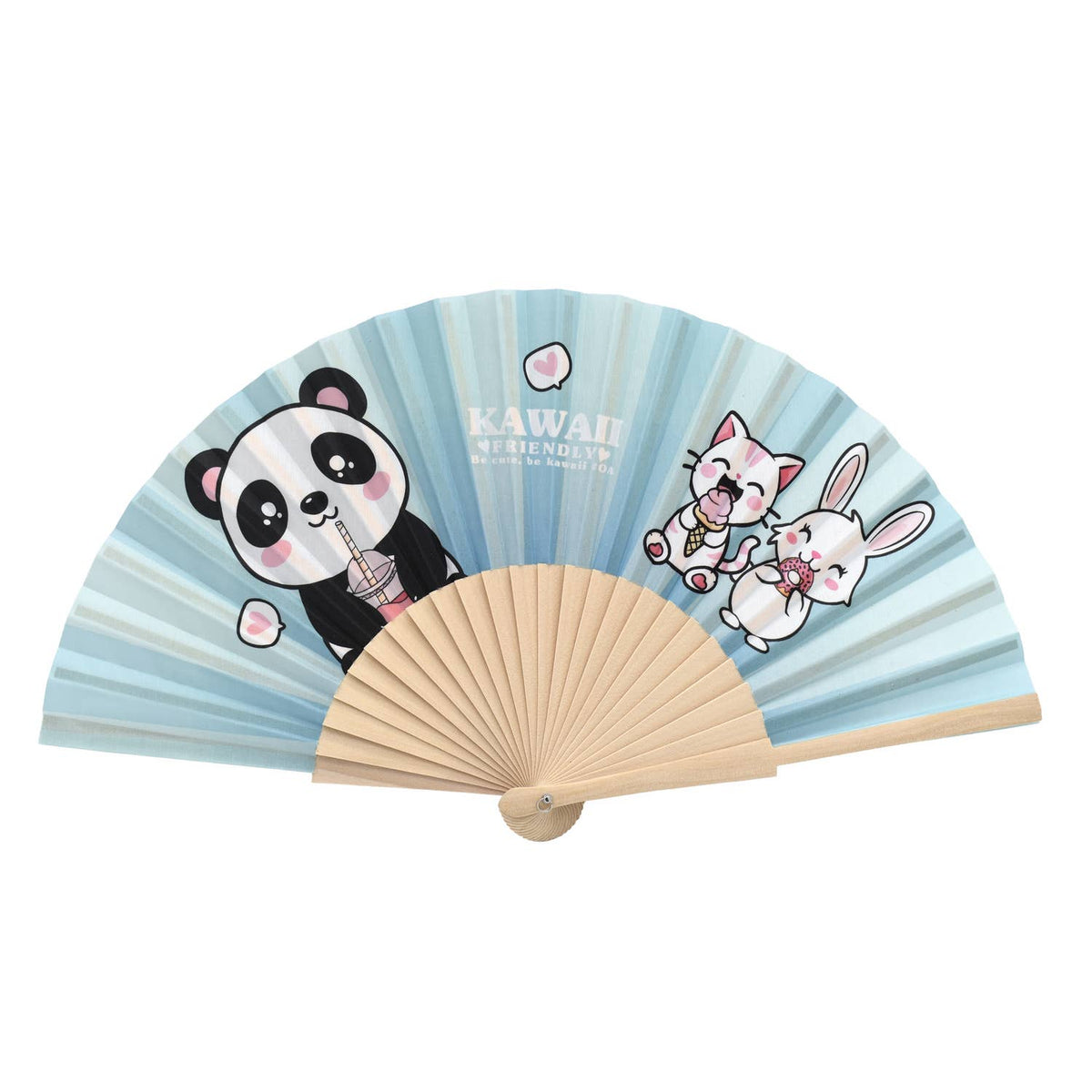 Kawaii Friendly Éventail  – Éventail en Bois et Tissu