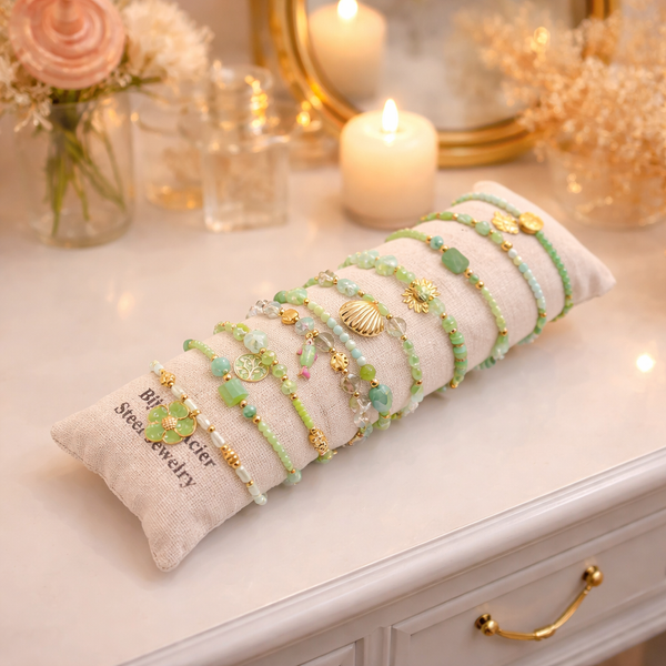 Pack de bracelets en cristal de verre et acier - vert