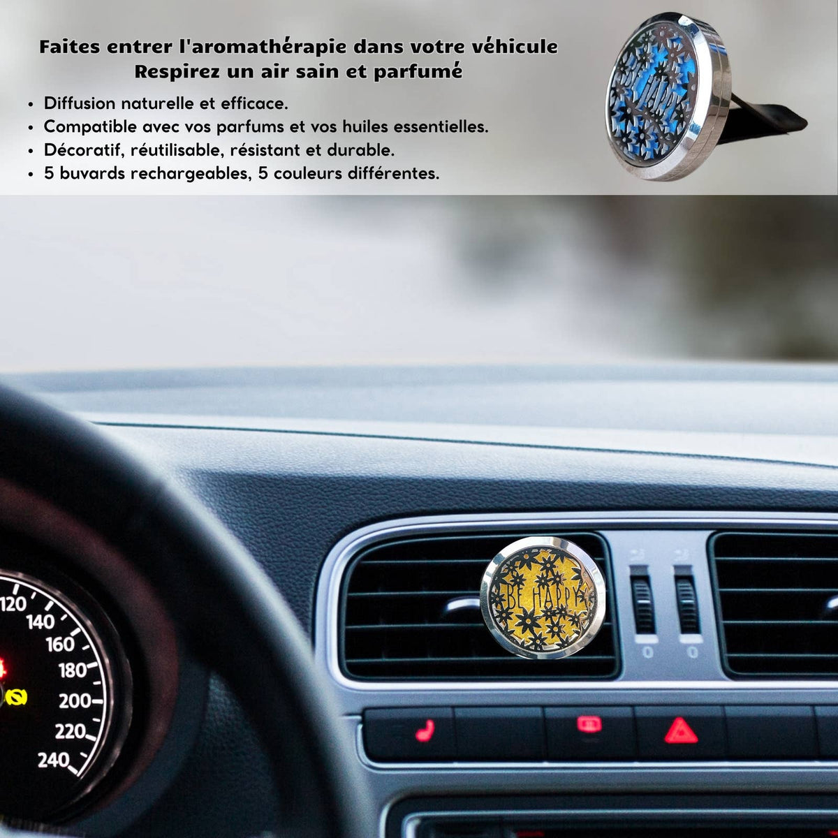 Diffuseur Voiture Clip'Arôme - Be Happy