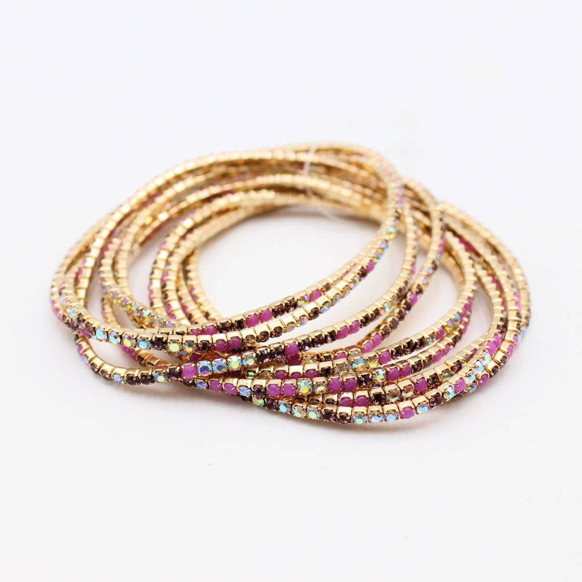 Lot de 10 bracelets en strass doré