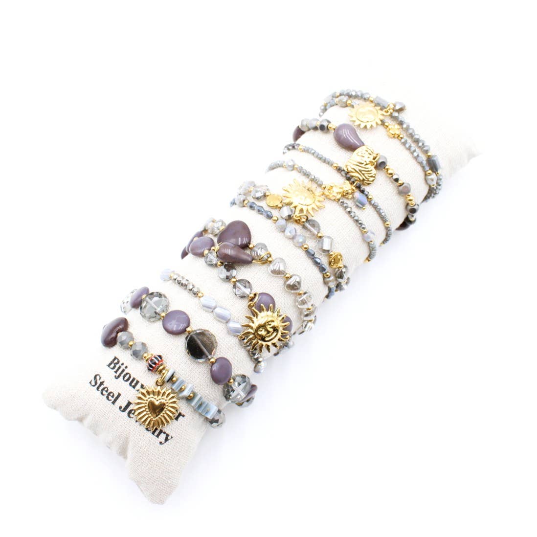 Pack de bracelets en cristal de verre et acier - gris
