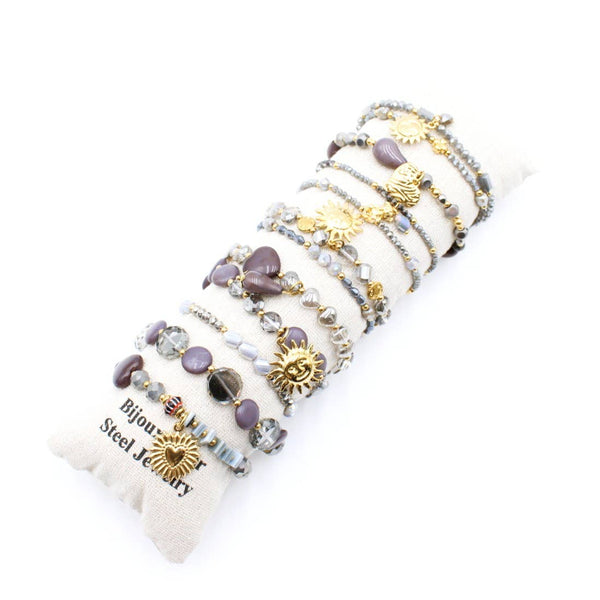 Pack de bracelets en cristal de verre et acier - gris