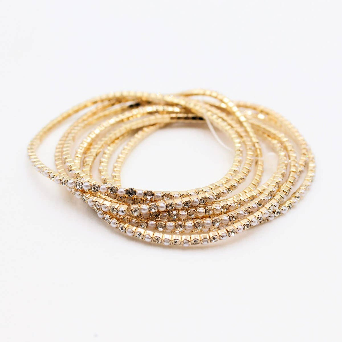 Lot de 10 bracelets en strass doré