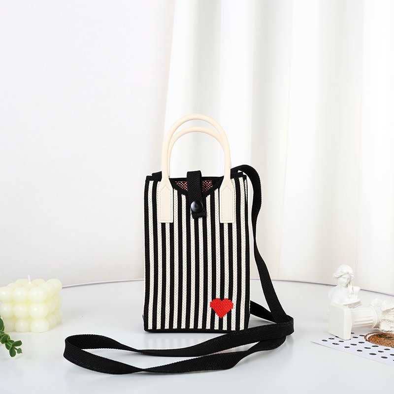 Pixie Bag Coeur Rayé Noir - Petit Sac téléphone portable