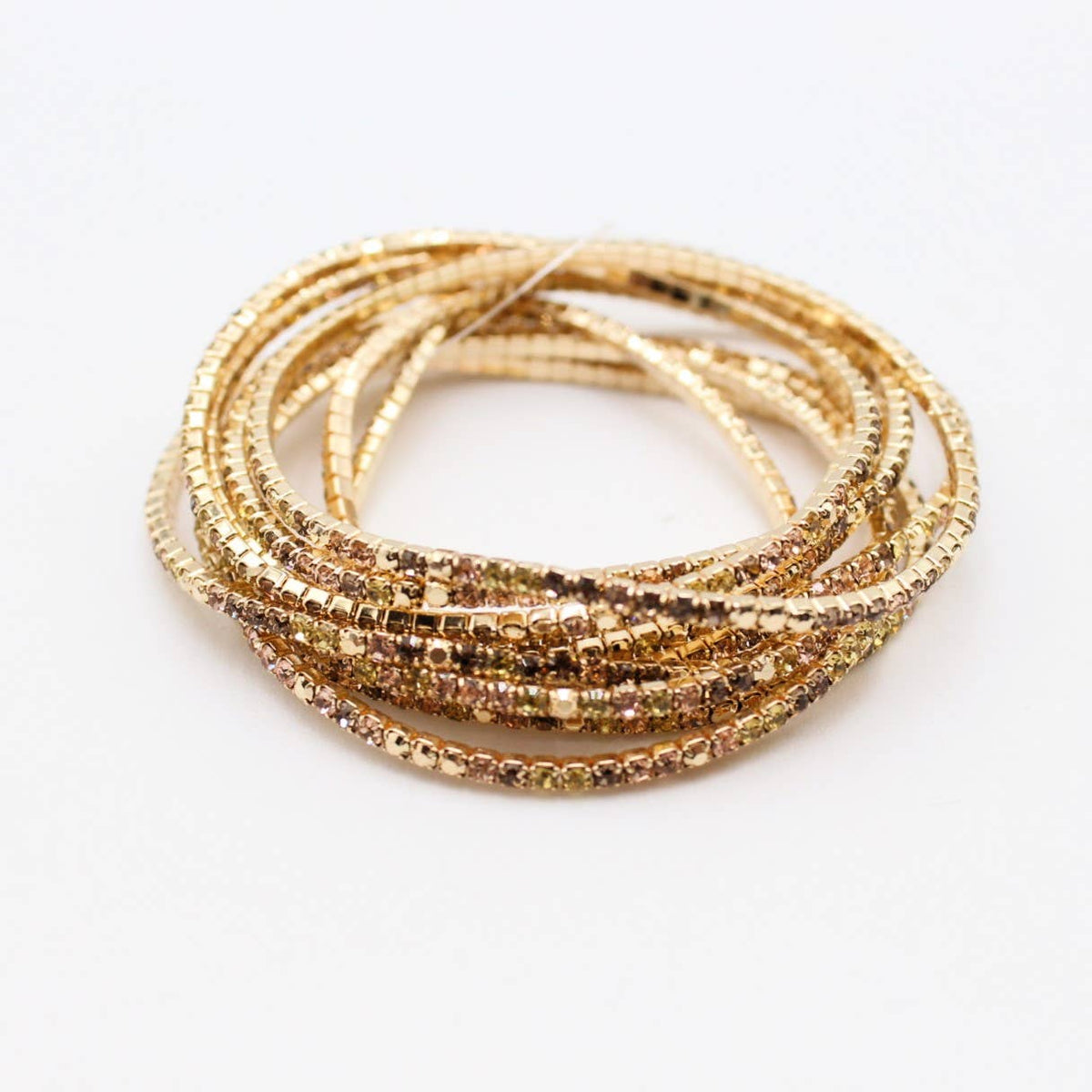 Lot de 10 bracelets en strass doré