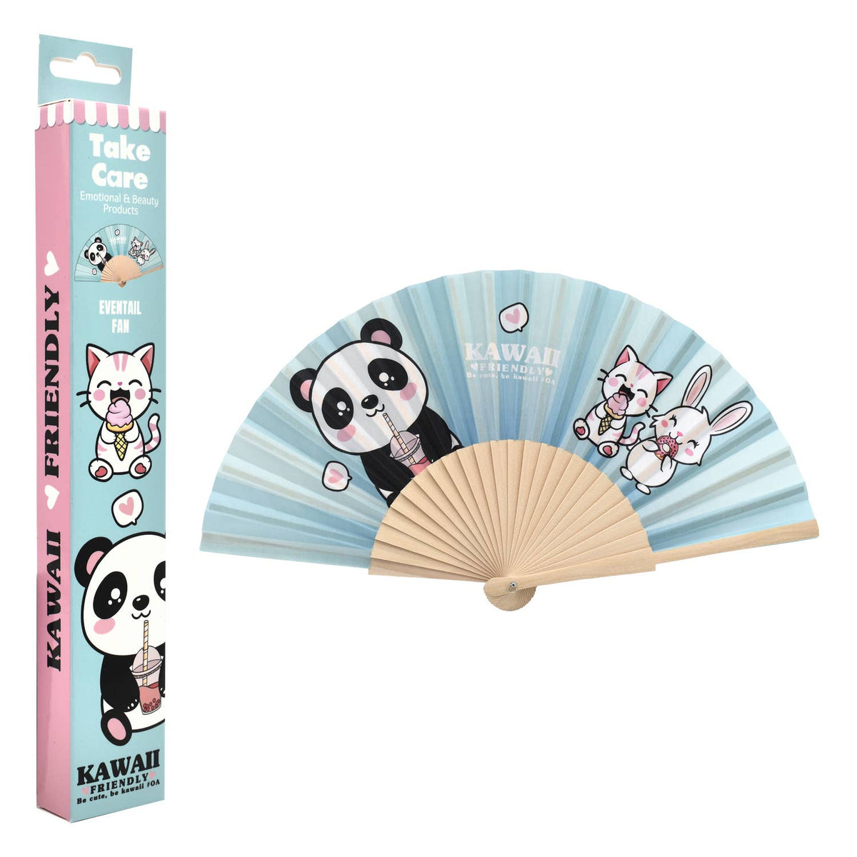 Kawaii Friendly Éventail  – Éventail en Bois et Tissu