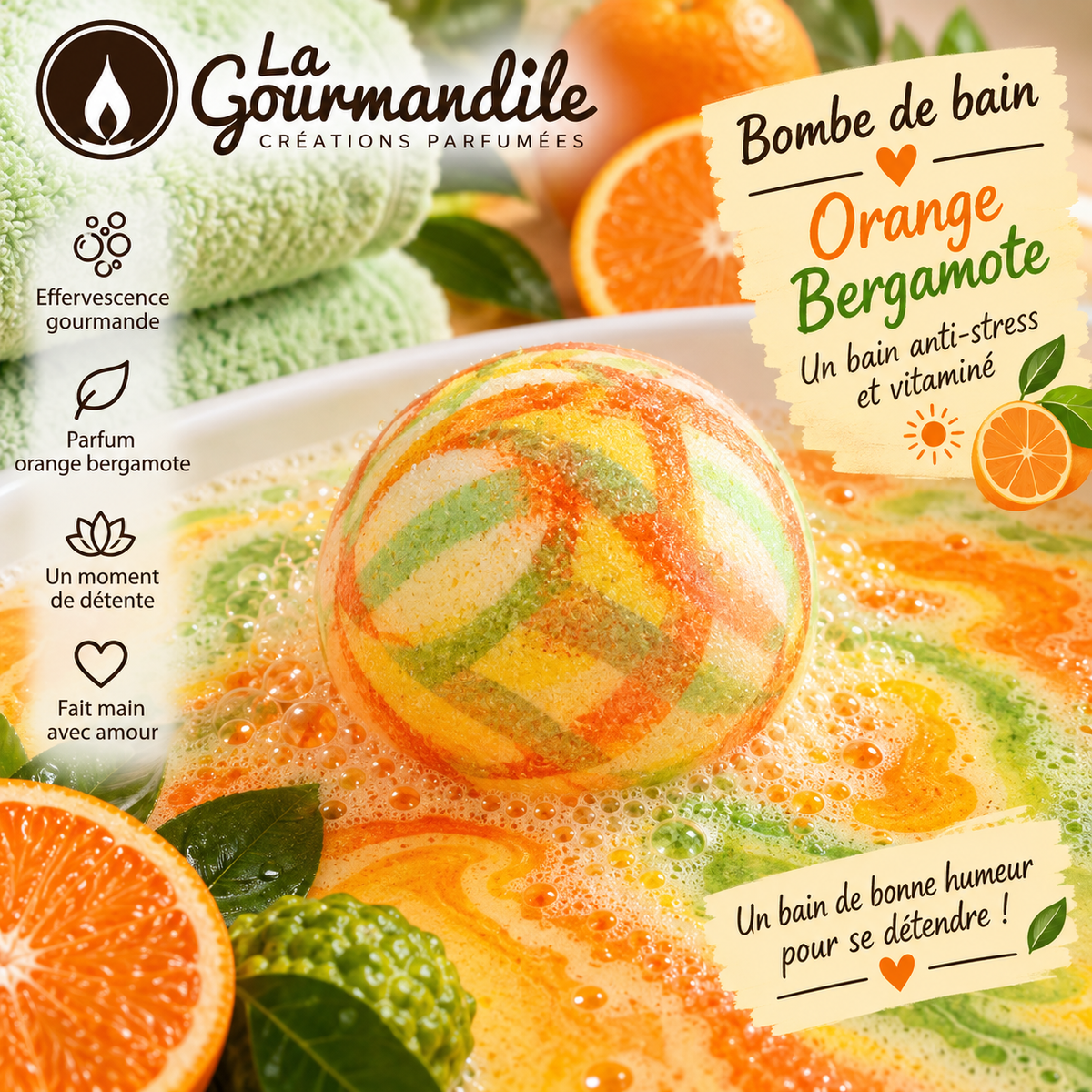 De-Stress Bath Fizzer - Orange douce et bergamote