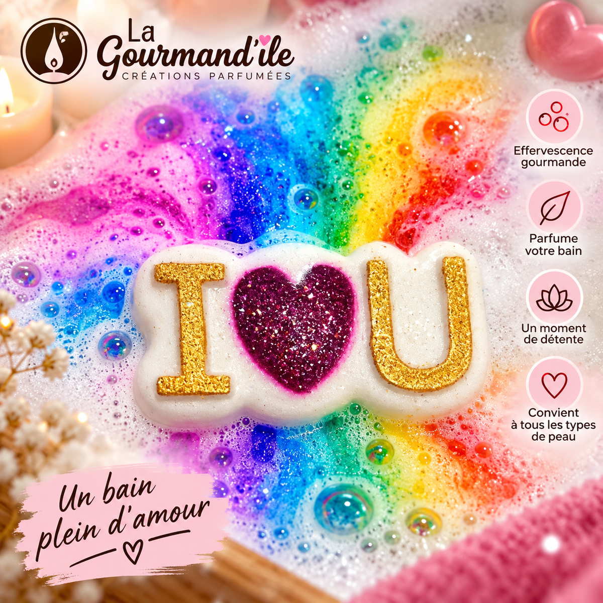 Bombe de bain Rainbow I Love You