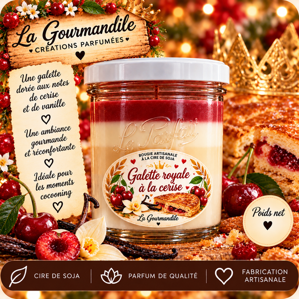 Bougie artisanale - Galette royale à la cerise