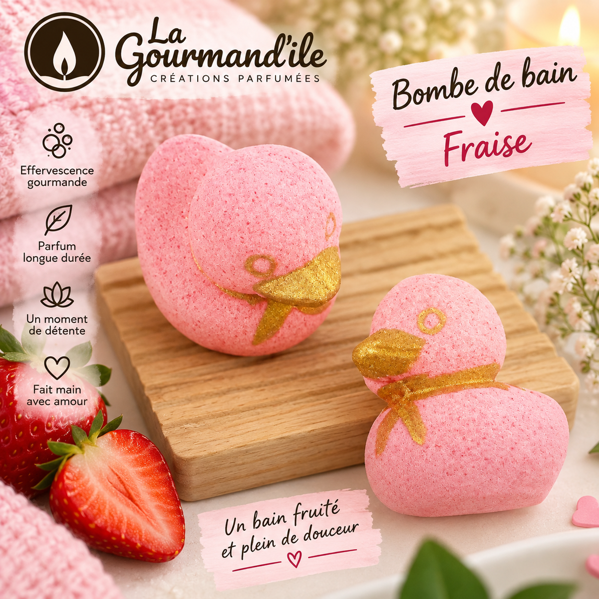 Bombe de bain Canard 100 grs -Senteur Fraise