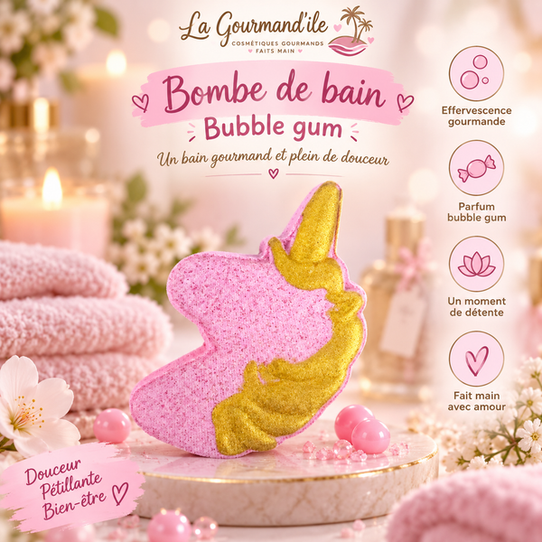 Bombe de bain Licorne Rose/Doré 150 grs - Senteur Bubble Gum