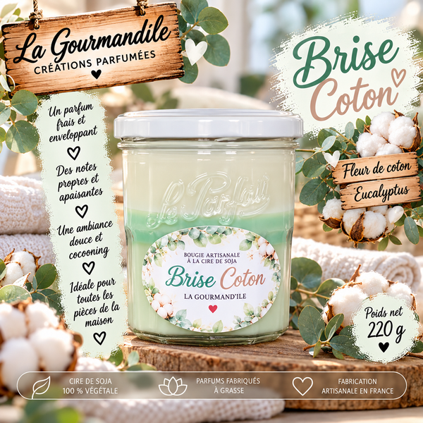 Bougie artisanale parfumée - Brise coton