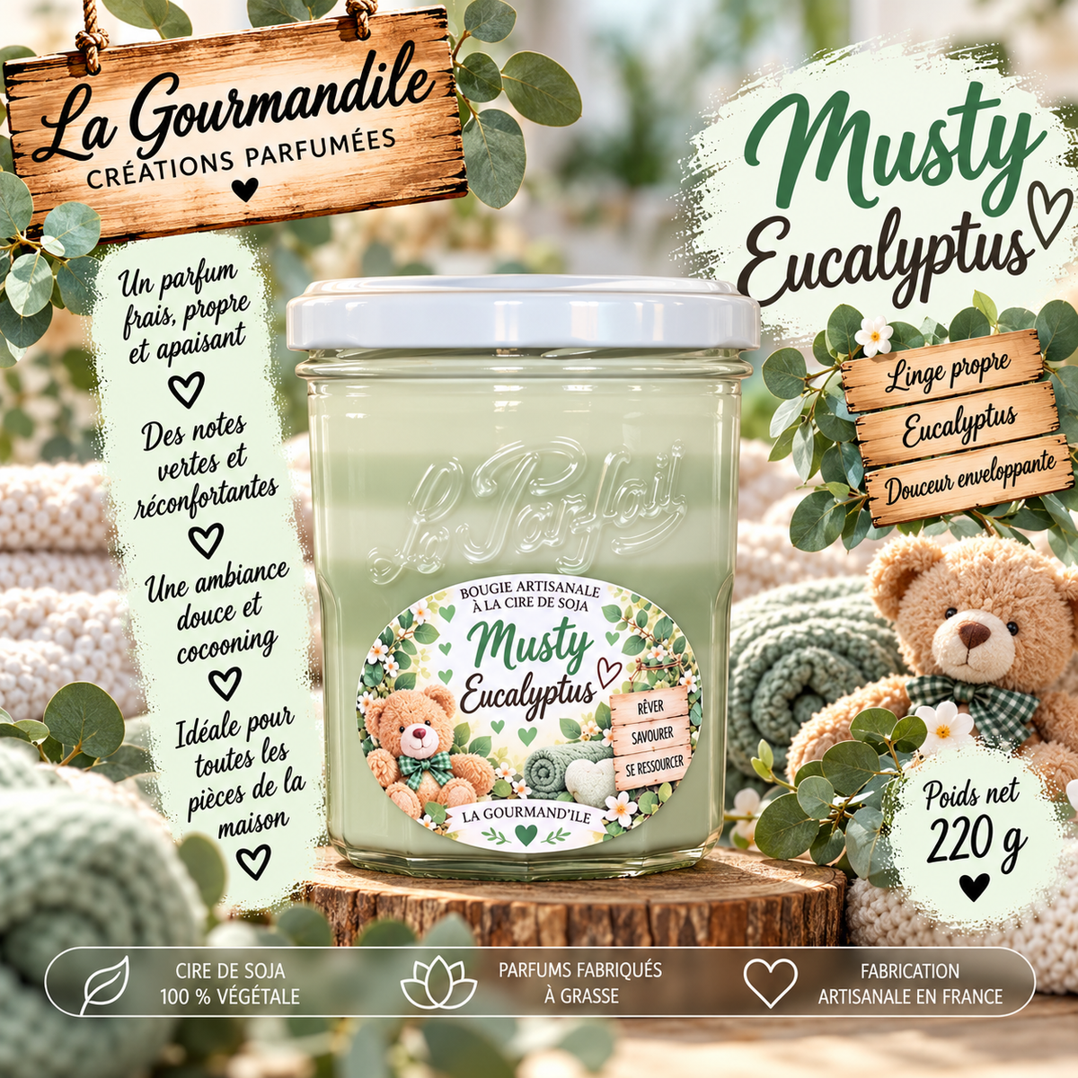 Bougie artisanale parfumée -  Musty eucalyptus