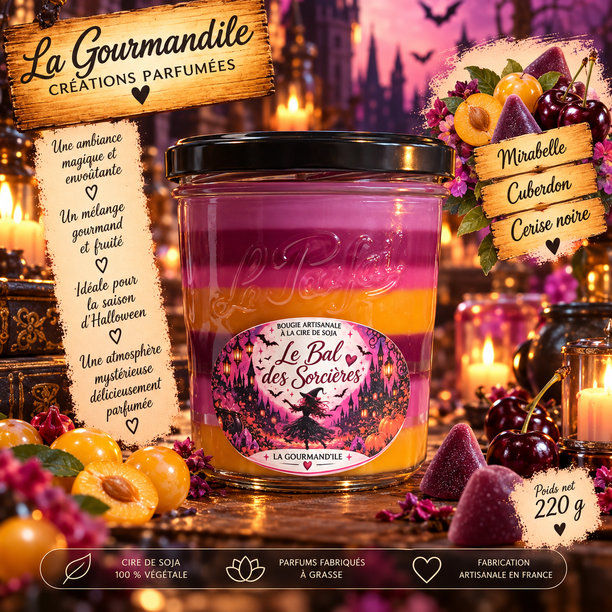 Bougie artisanale parfumée -  Le bal des sorcières