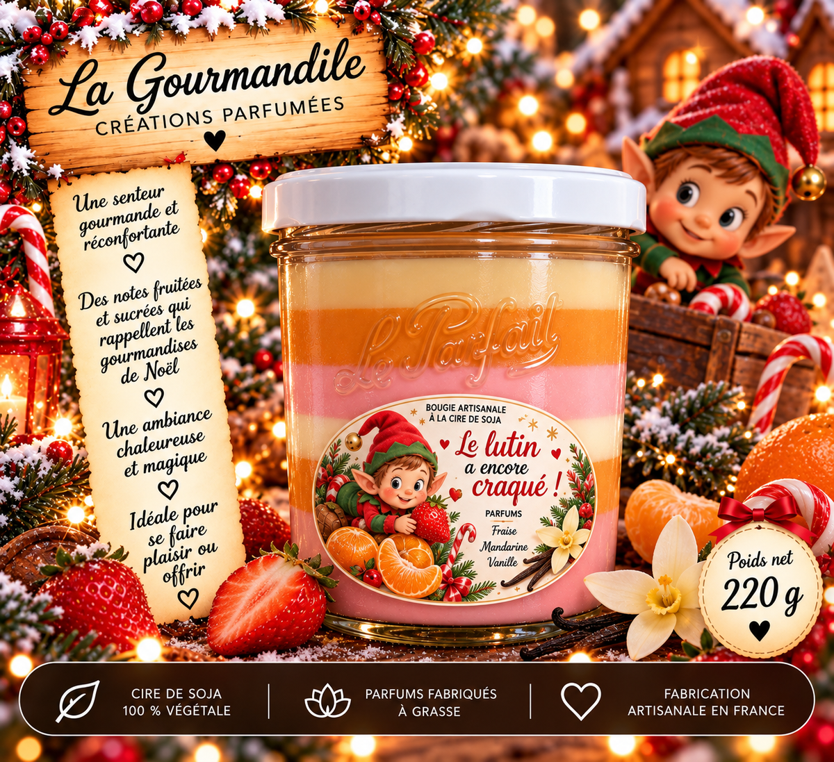 Bougie artisanale - Le lutin a encore craqué