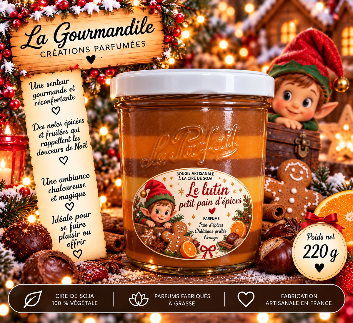 Bougie artisanale - Le lutin petit pain d’épices