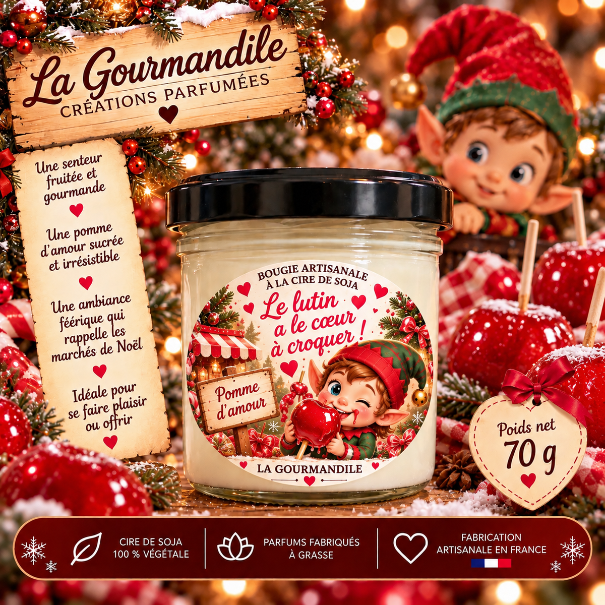 Bougie artisanale - Le lutin a le cœur à croquer