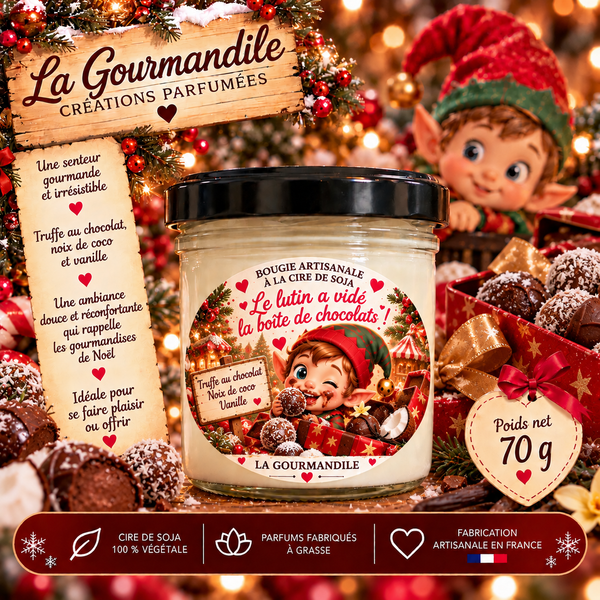 Bougie artisanale - Le lutin a vidé la boîte de chocolats