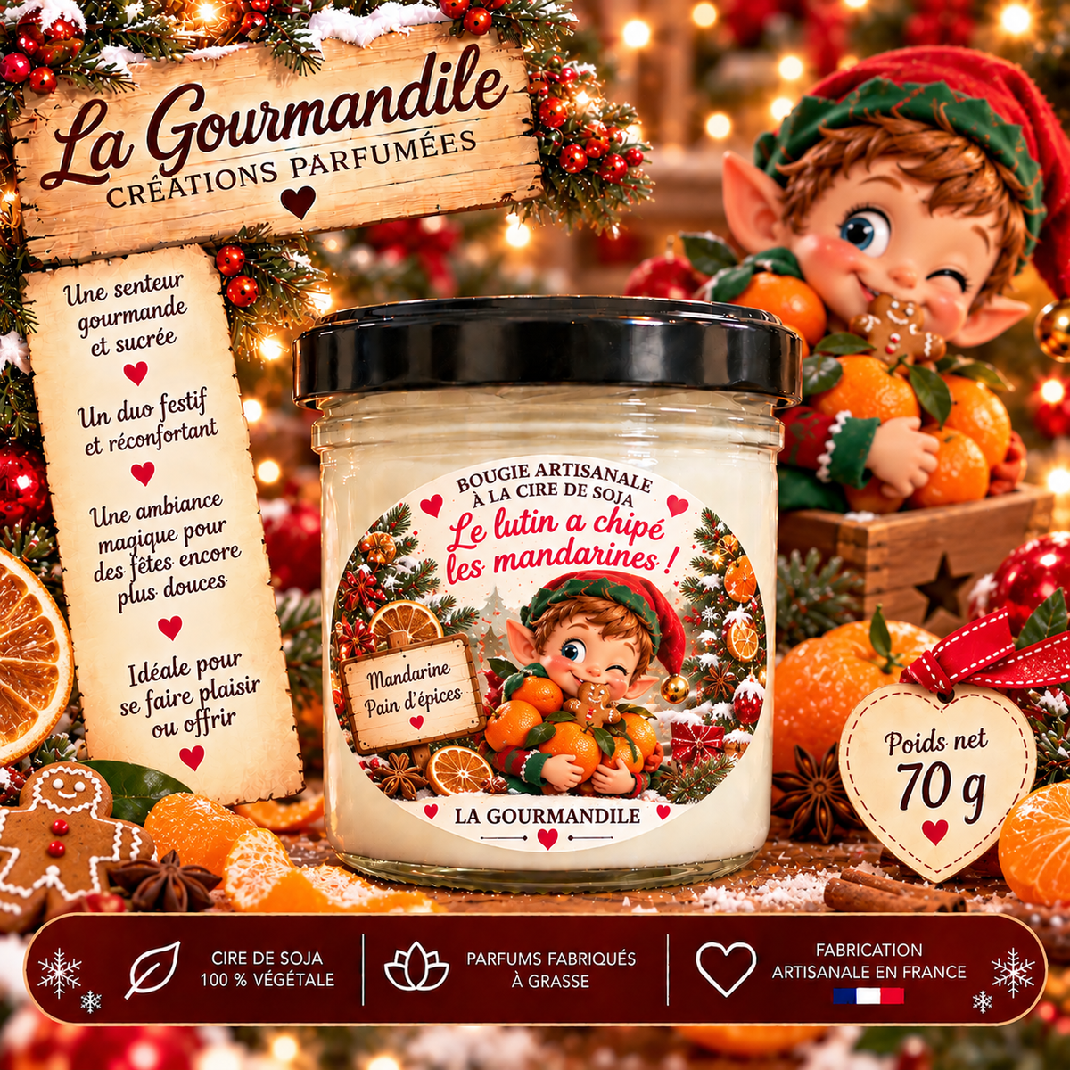 Bougie artisanale - Le lutin a chipé les mandarines