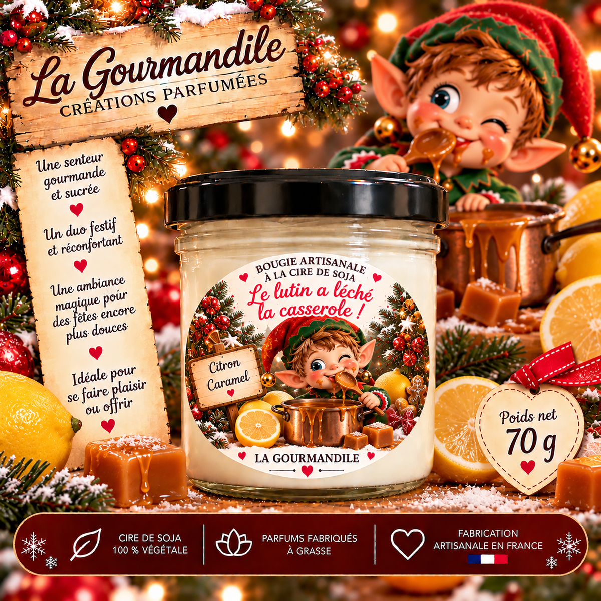 Bougie artisanale - Le lutin a léché la casserole