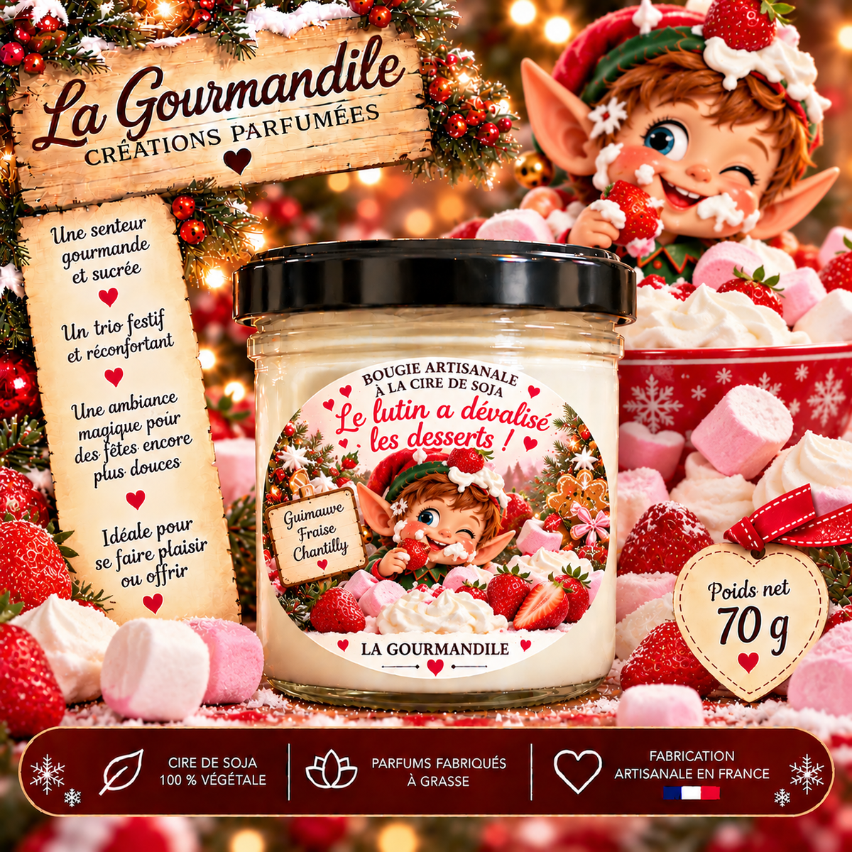 Bougie artisanale - Le lutin a dévalisé les desserts