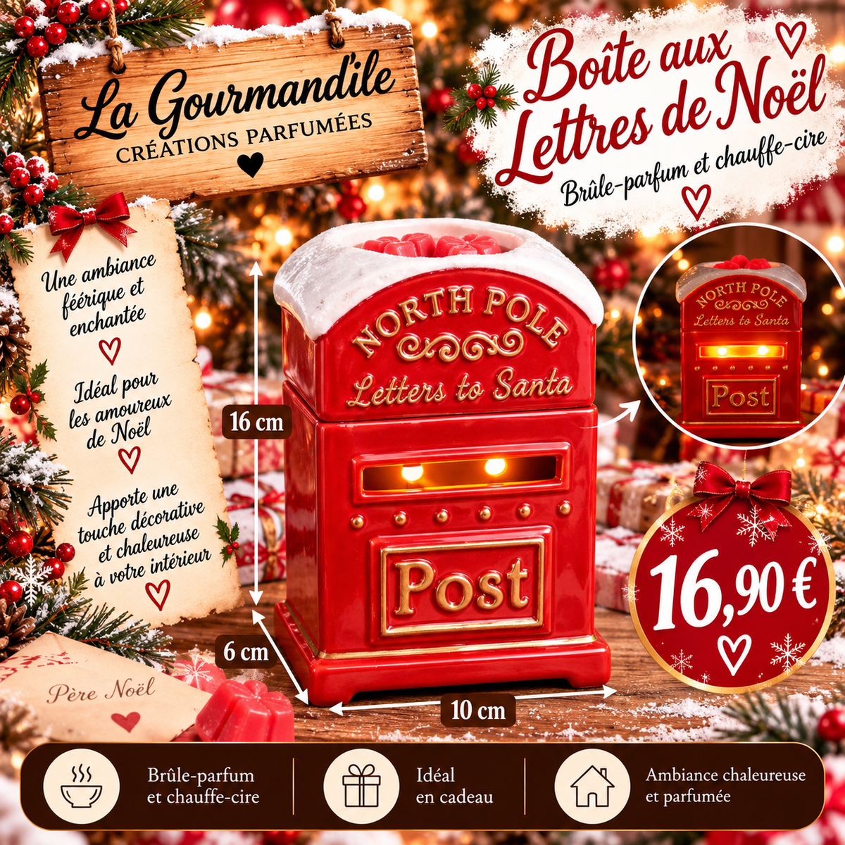Brûle-parfum boîte aux letttes de Noël