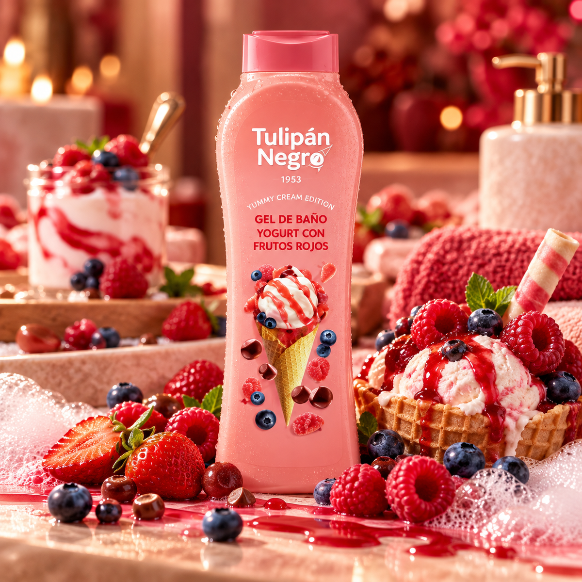 GEL DOUCHE TULIPAN NEGRO 650ML CREME GLACE FRUITS ROUGES