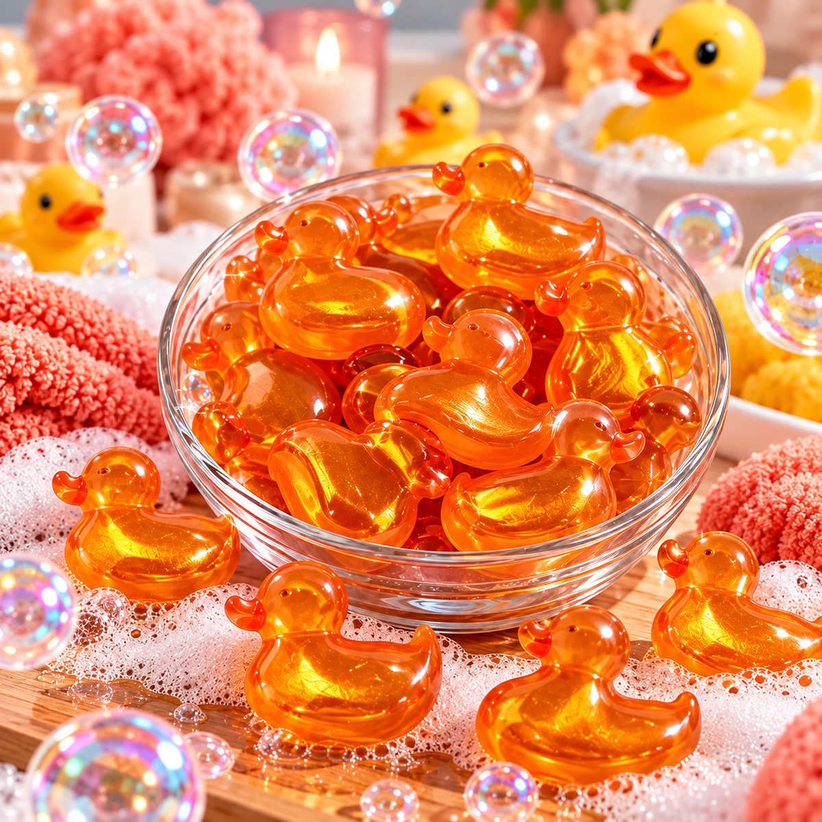 Lot de 10 perles de bain canard - Parfum abricot