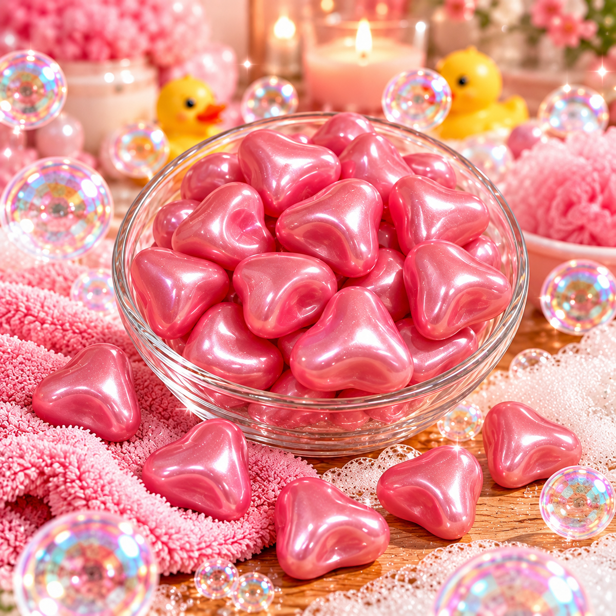Lot de 5 Perles de bain Cœur 💓 - Parfum Rose