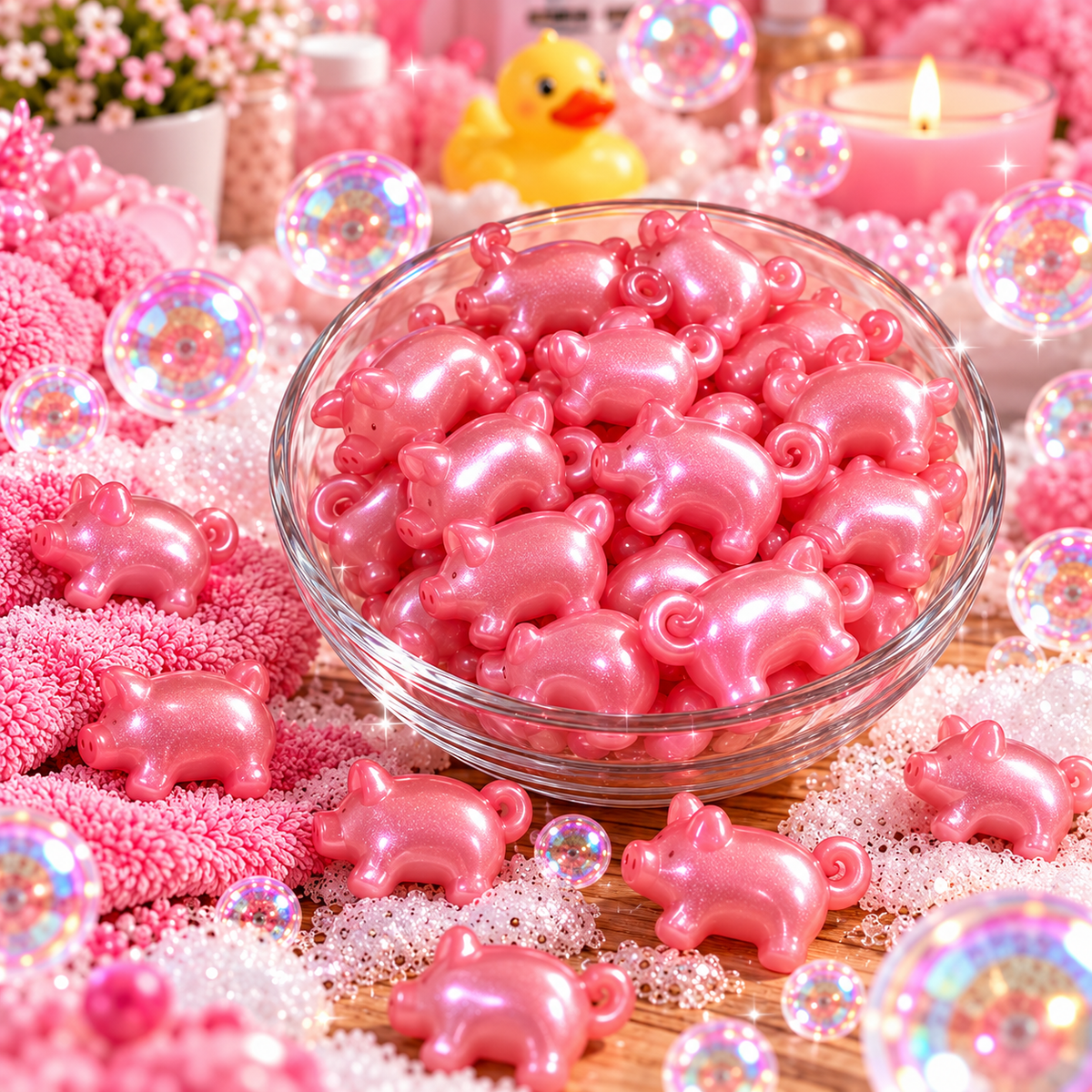 Lot de 5 Perles de bain Cochon - Parfum Rose