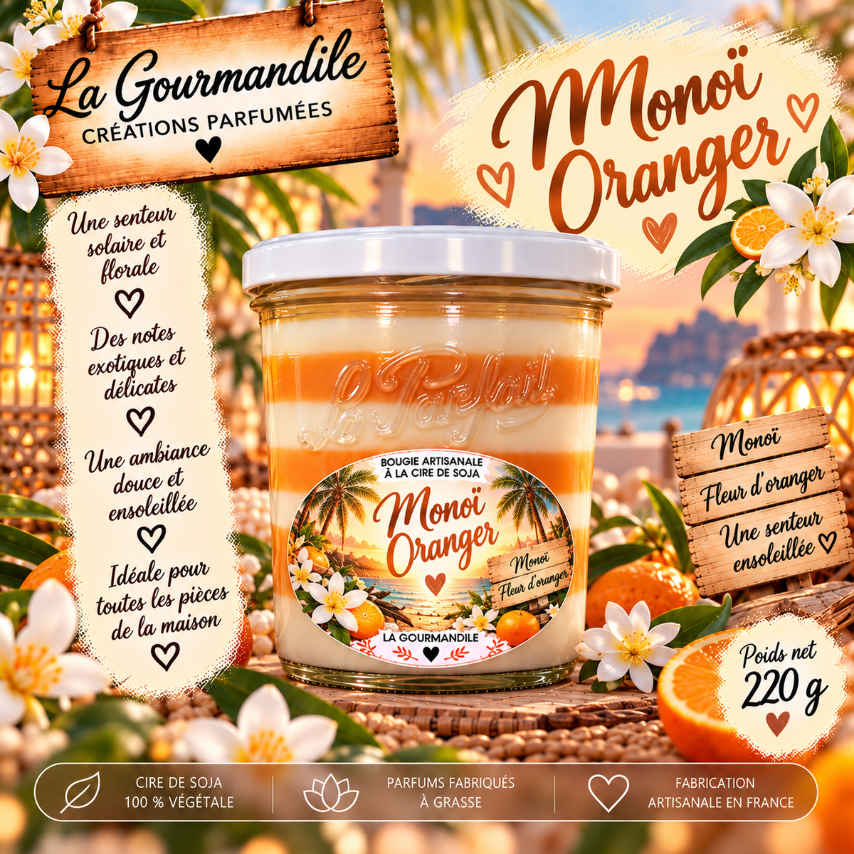Bougie artisanale - Monoï oranger