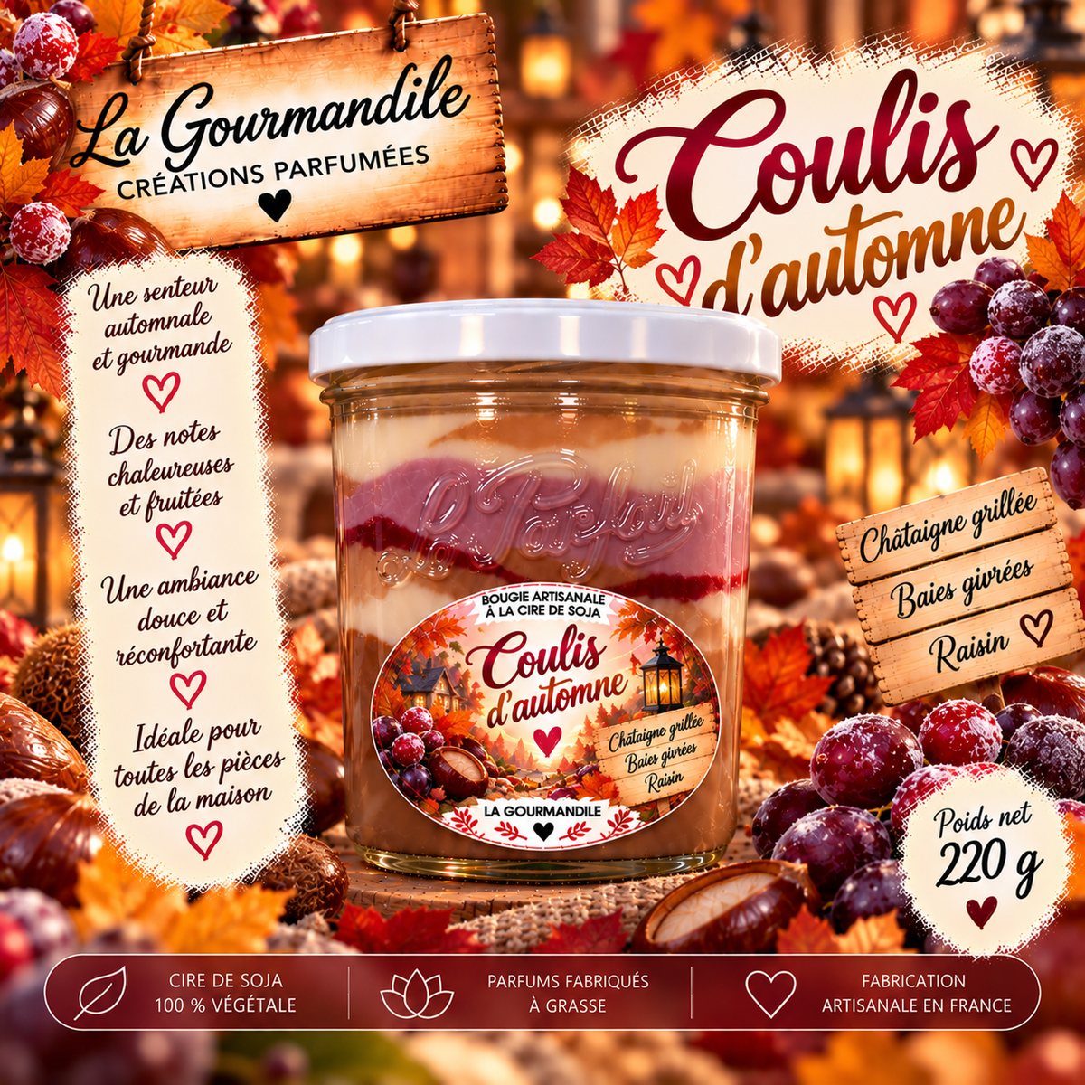 Bougie artisanale parfumée -   Coulis d’automne