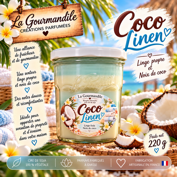 Bougie artisanale parfumée -   Coco Linen