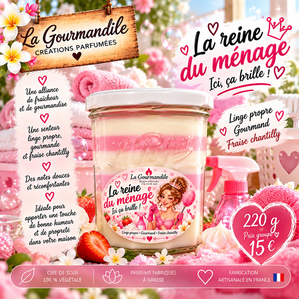 Bougie artisanale parfumée -   La reine du ménage
