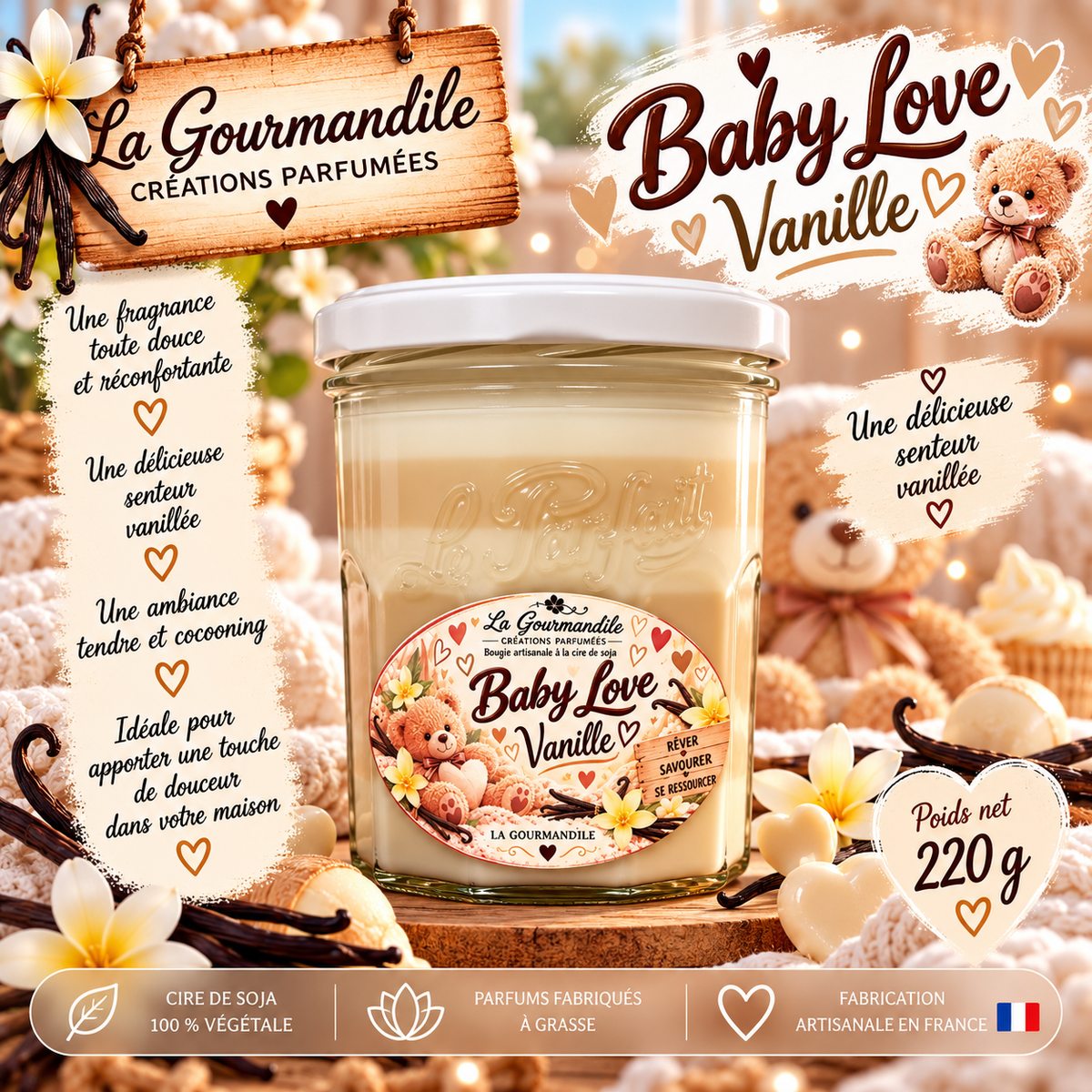 Bougie artisanale parfumée - Baby love vanille