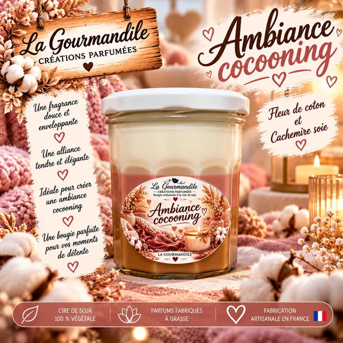 Bougie artisanale parfumée - Ambiance cocooning