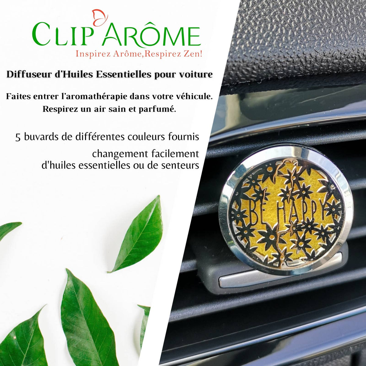 Diffuseur Voiture Clip'Arôme - Be Happy