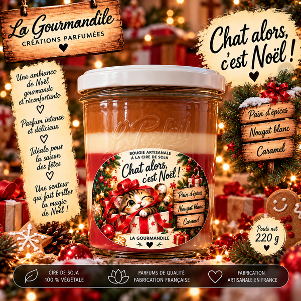 Bougie artisanale - Chat alors, c'est Noël !