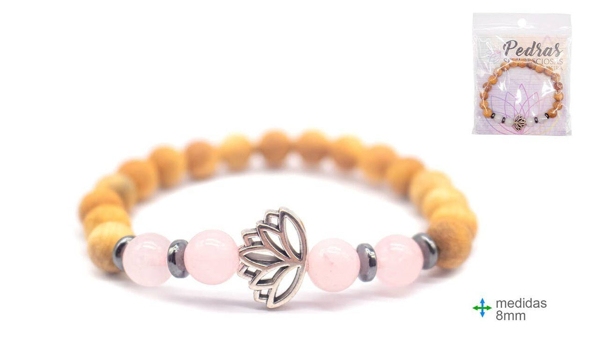 De l'argent. Wood C/Stone Q. Rose 8 mm (6 pièces)