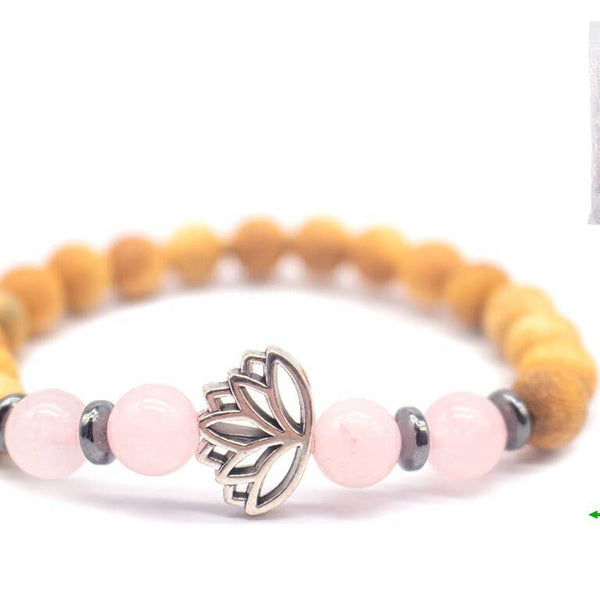 De l'argent. Wood C/Stone Q. Rose 8 mm (6 pièces)