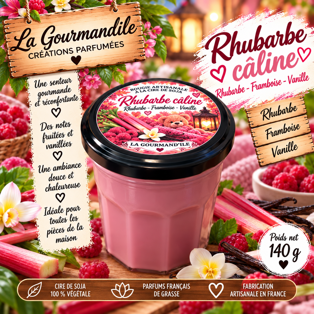 Bougie artisanale parfumée - Rhubarbe câline