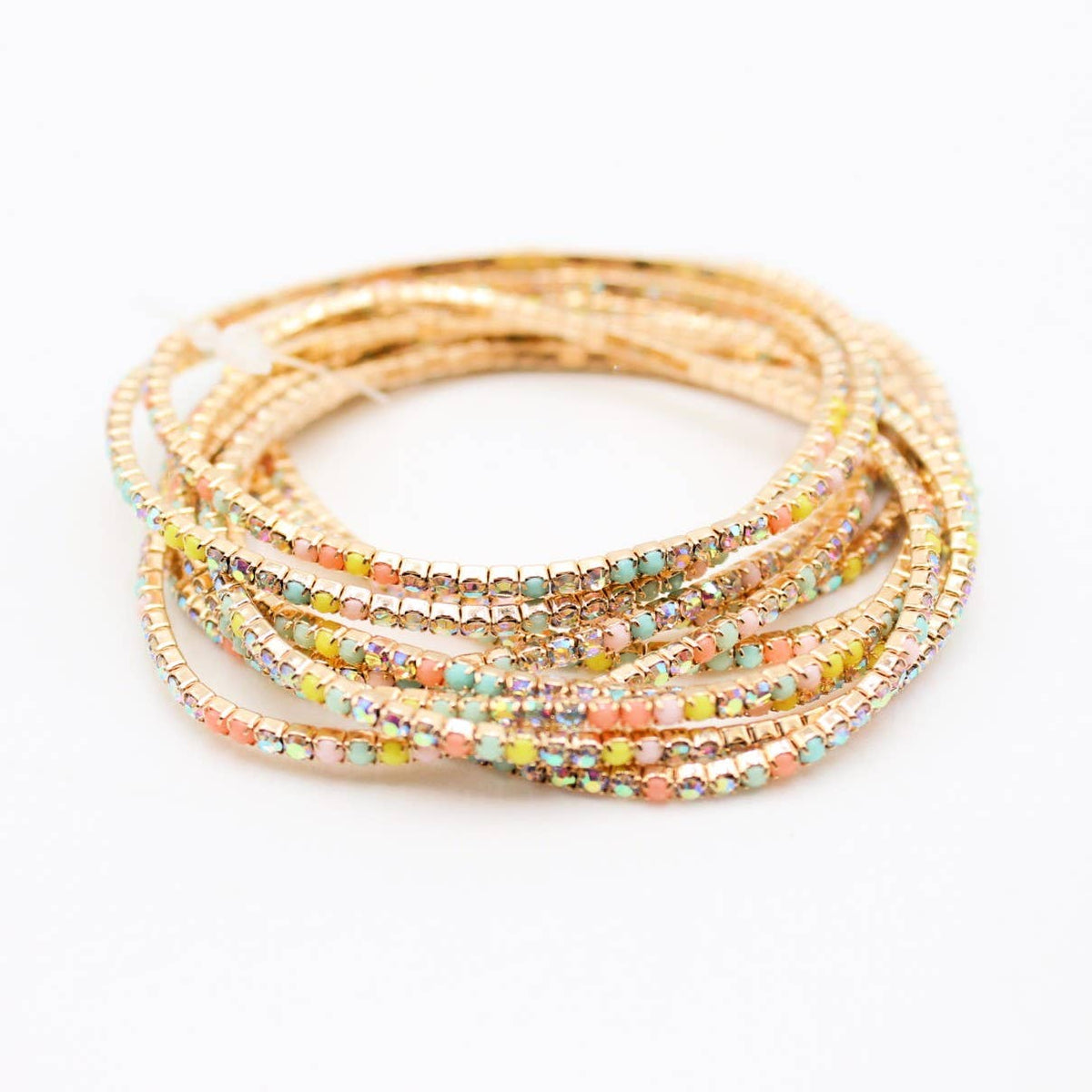 Lot de 10 bracelets en strass doré