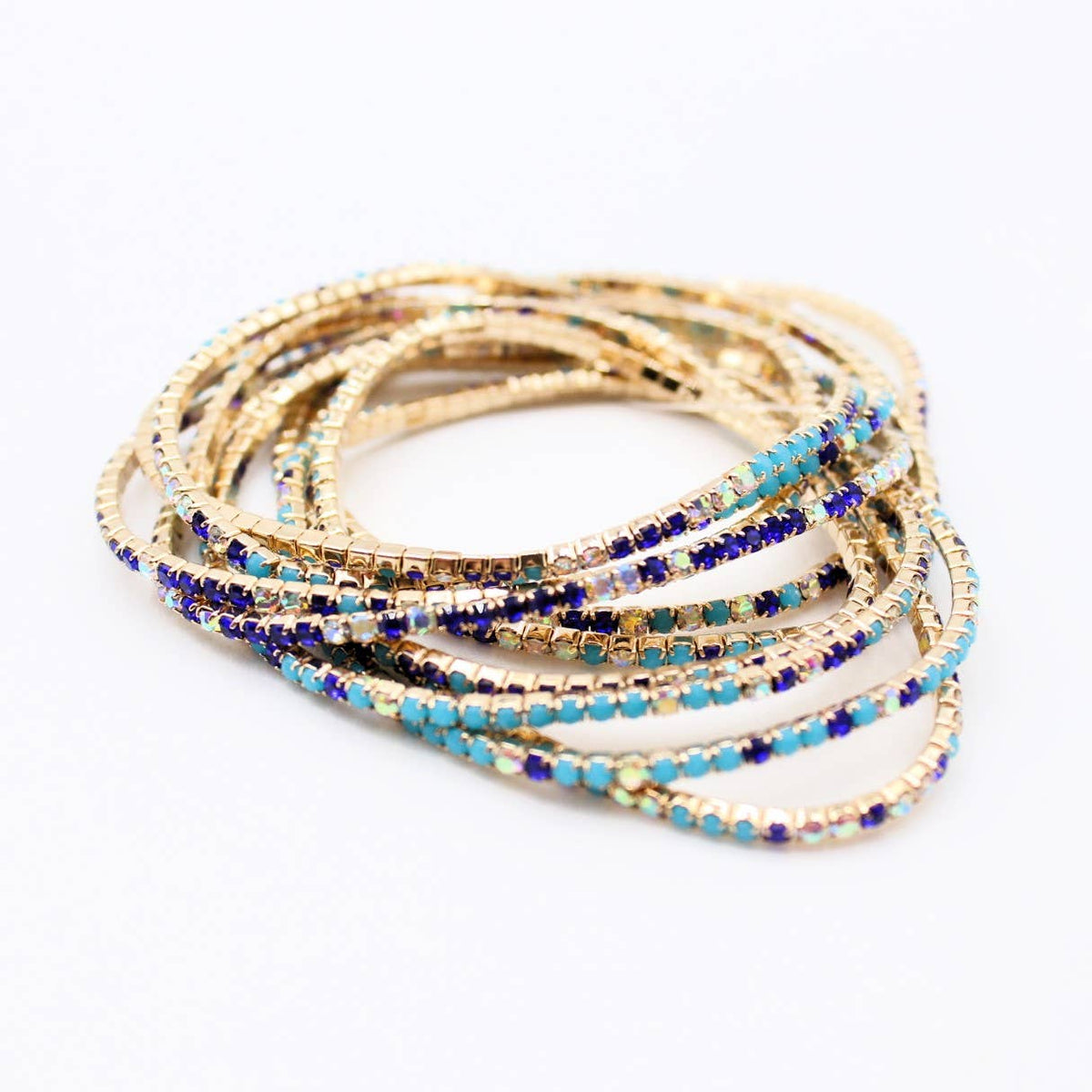 Lot de 10 bracelets en strass doré
